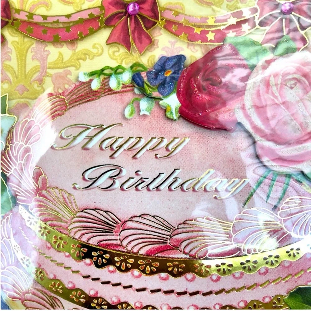 Punch Studio Single(1) 3D Die-Cut Floral Birthday Cake Card Env+Seal 5x7 (66844)